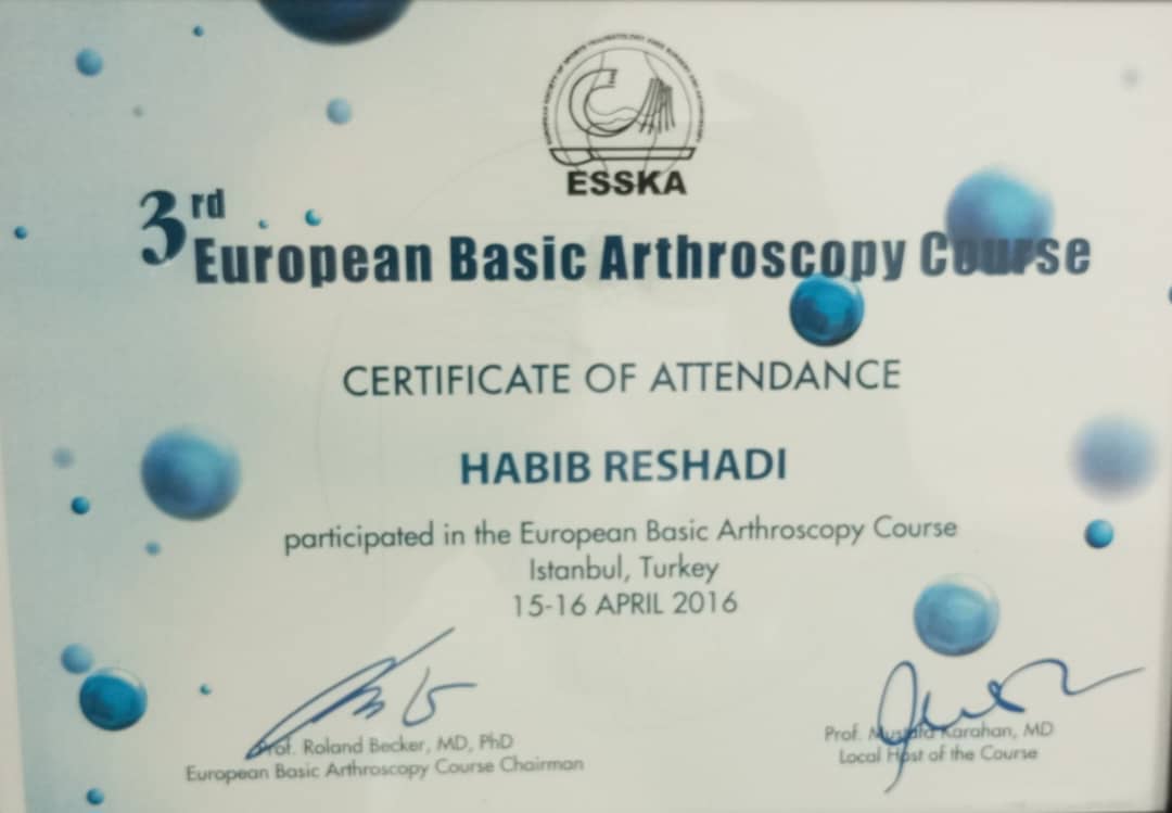 سرتیفیکیت دکتر حبیب رشادی